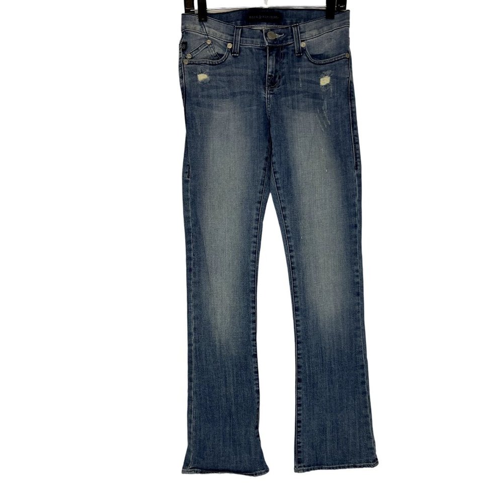 Rock & Republic Kasandra Rhinestone Bootcut Jeans Medium Wash Distressed Size 4M